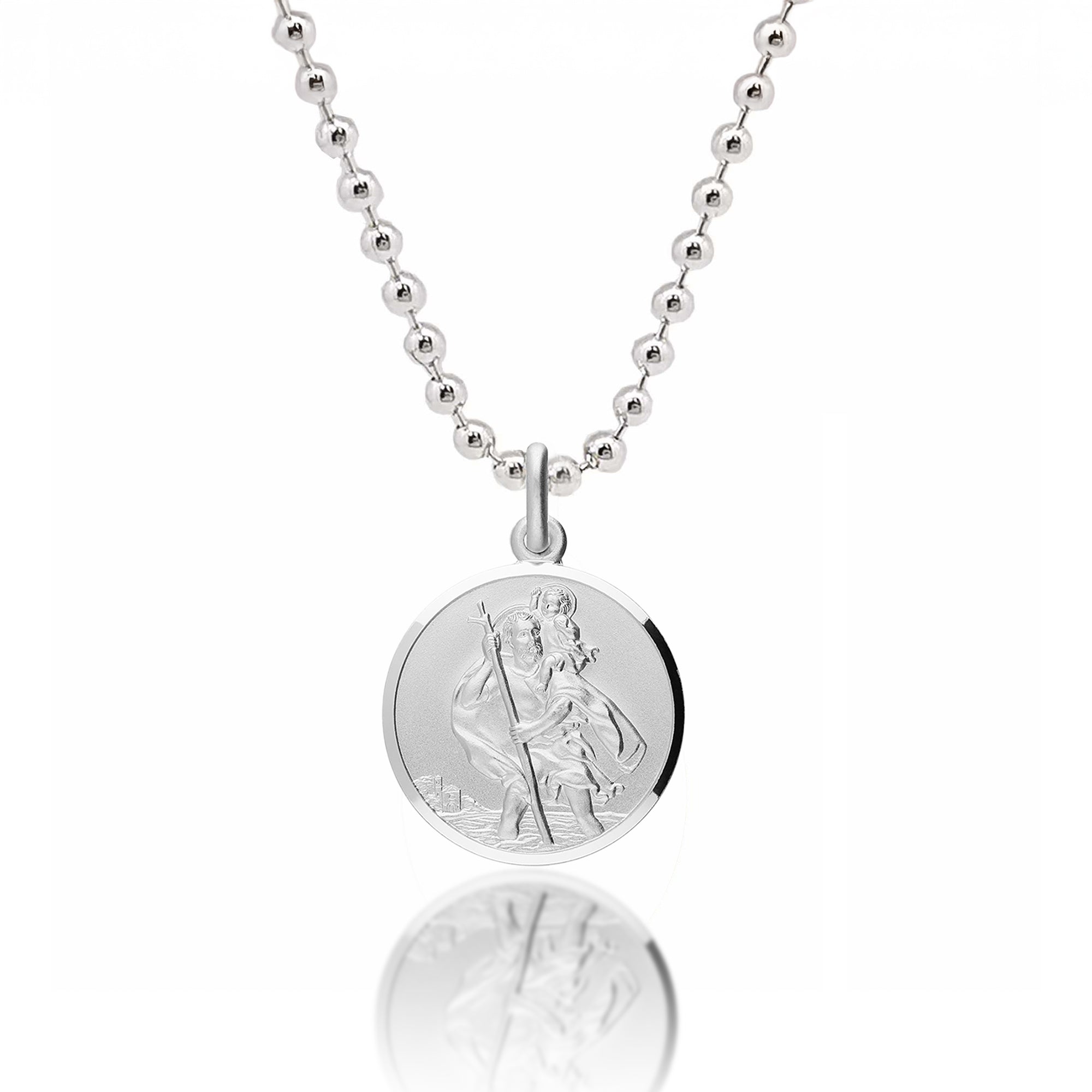 Classic St Christopher Necklace Sterling Silver 18mm
