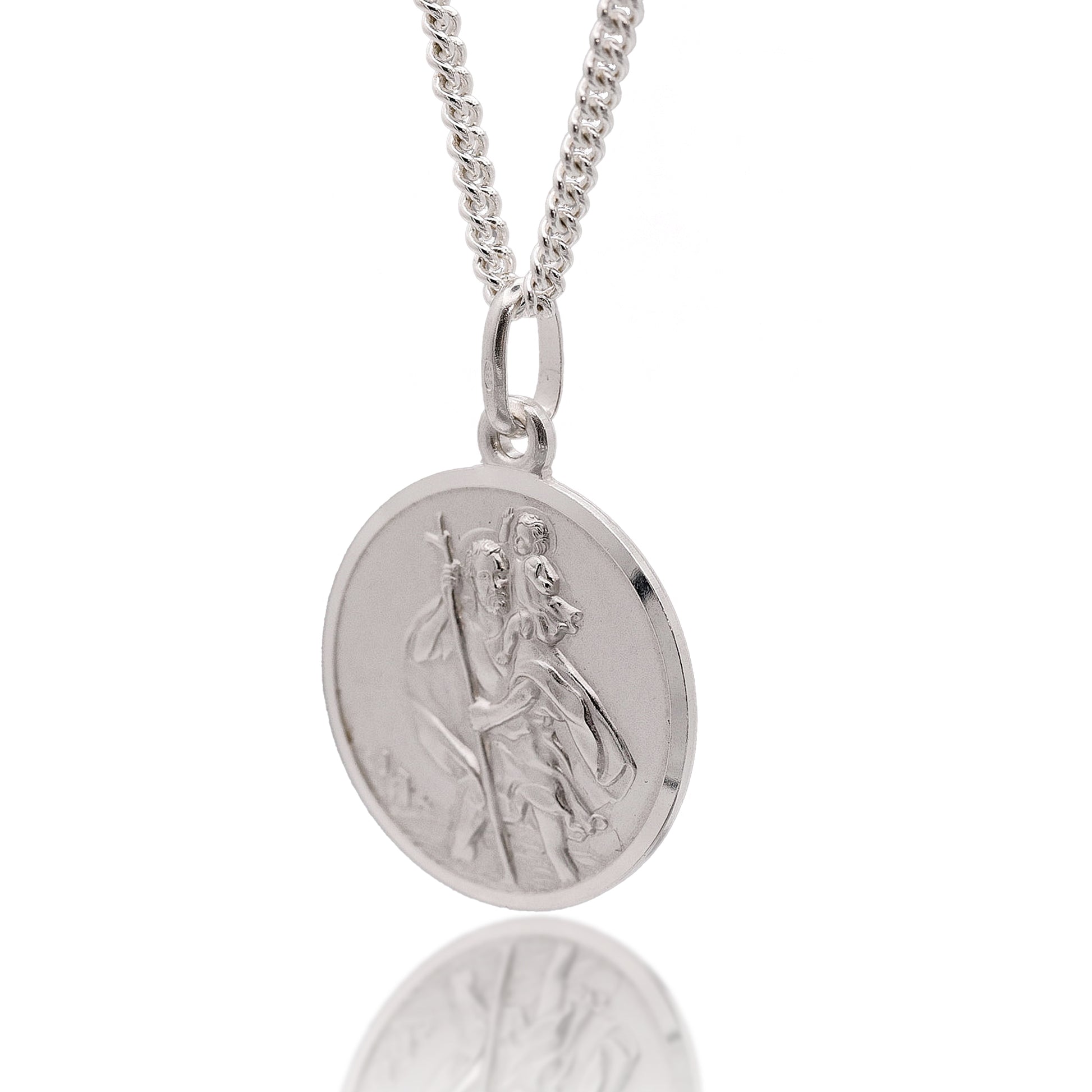 Silver Saint Christopher necklace on a white background