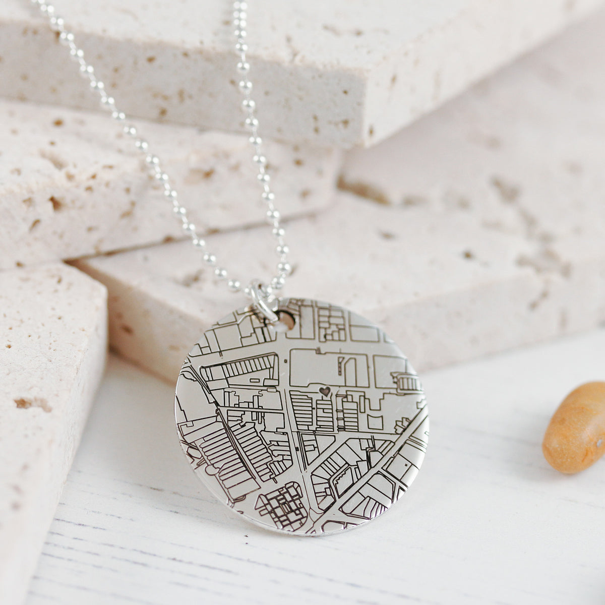 custom silver street map necklace