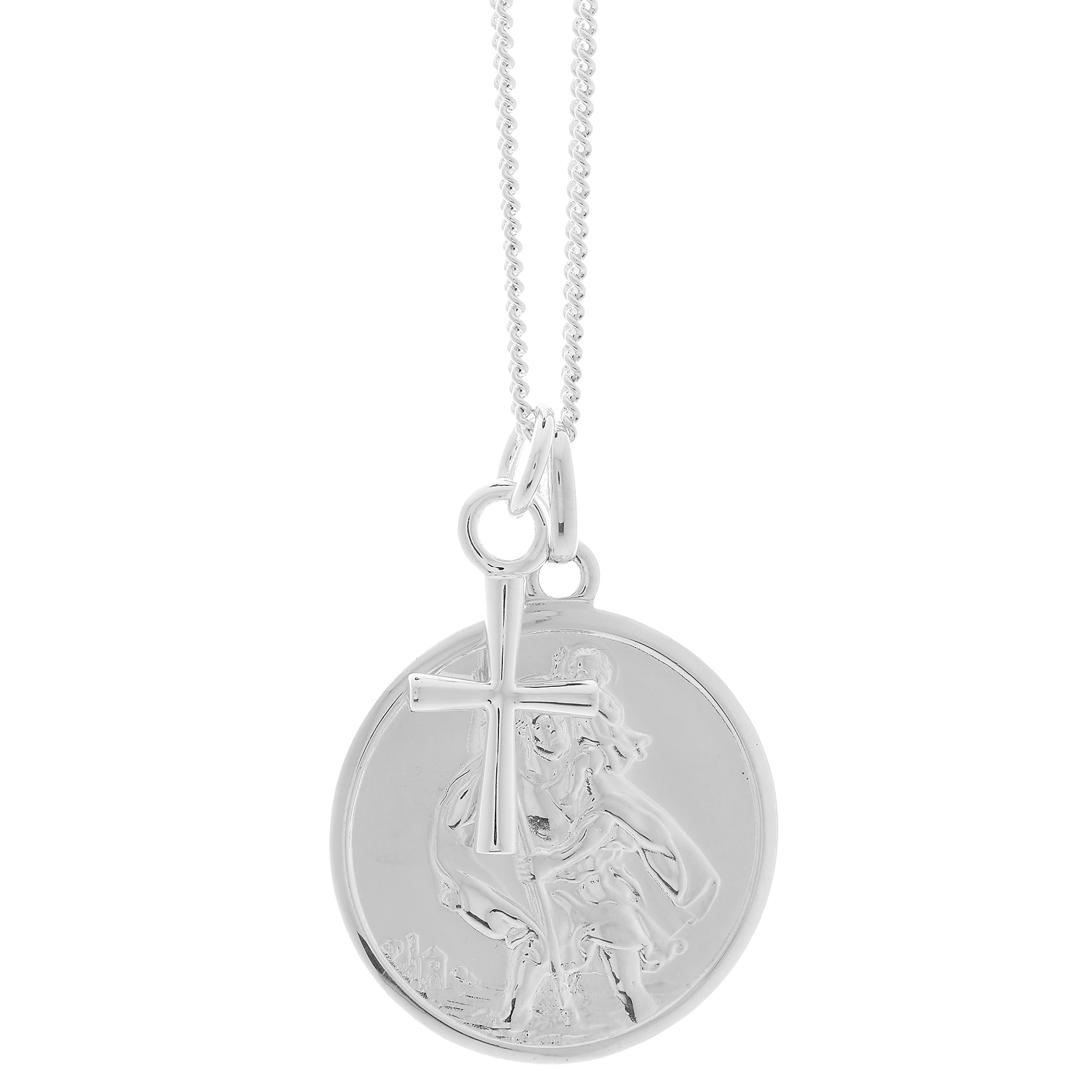 Silver saint christopher necklace with a cross by Off The Map Jewellery