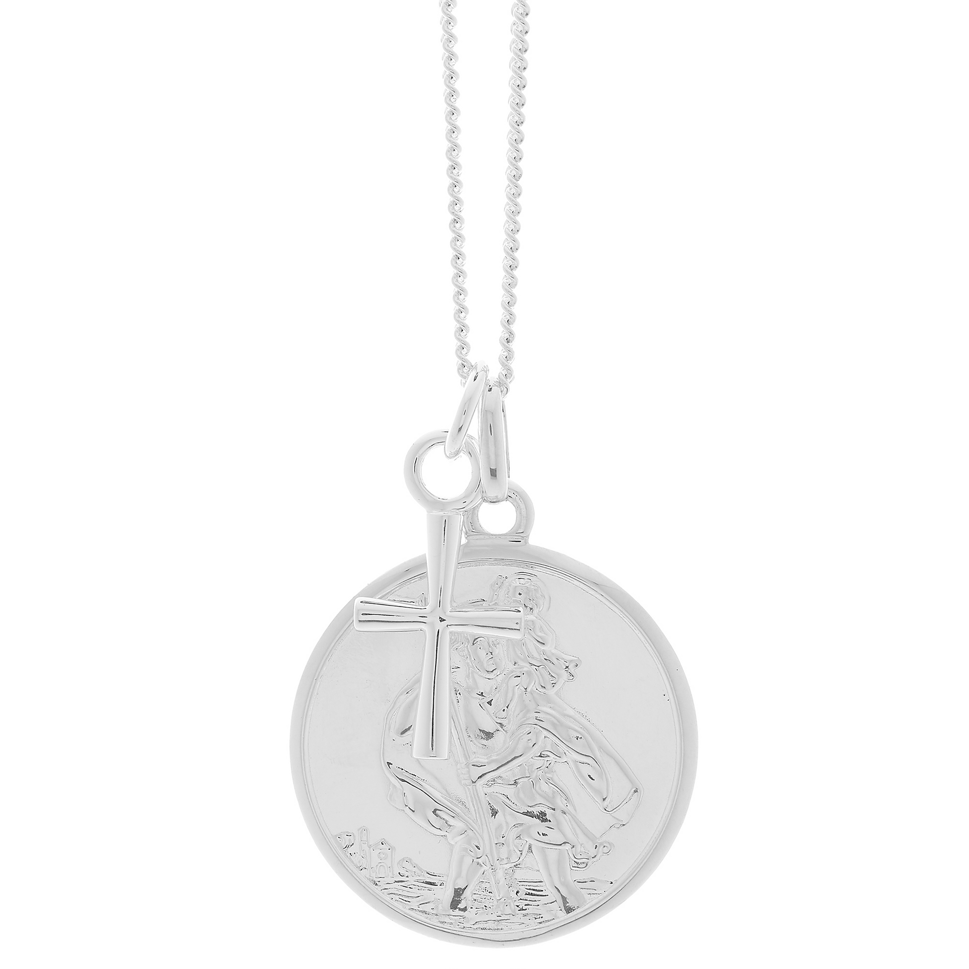 Silver saint christopher necklace with a cross by Off The Map Jewellery