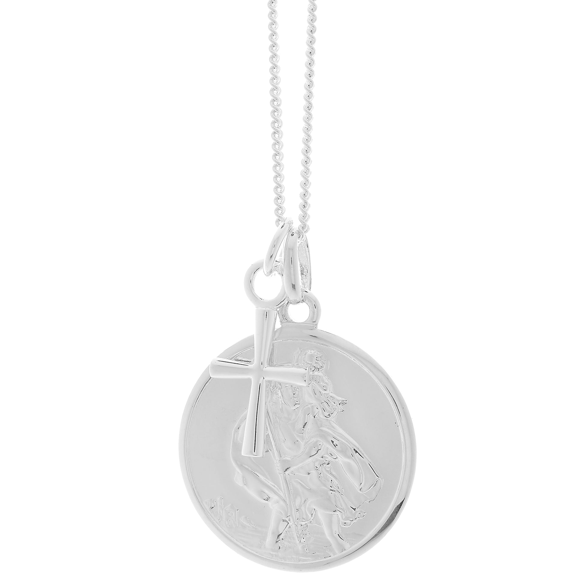 Silver saint christopher necklace with a cross by Off The Map Jewellery