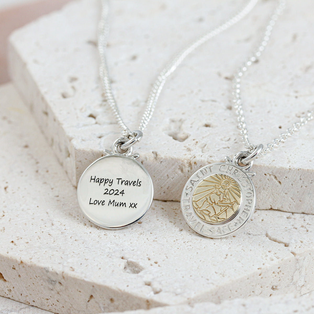 silver and solid gold saint christopher necklace