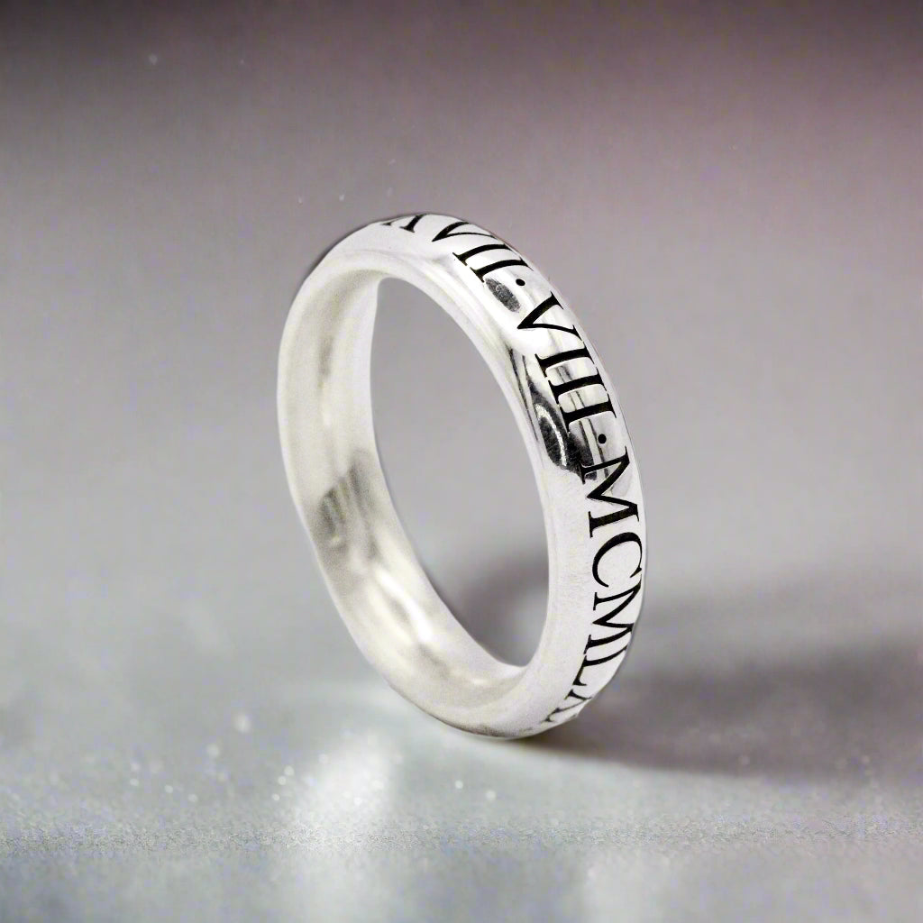 oxidised silver roman numerals ring 