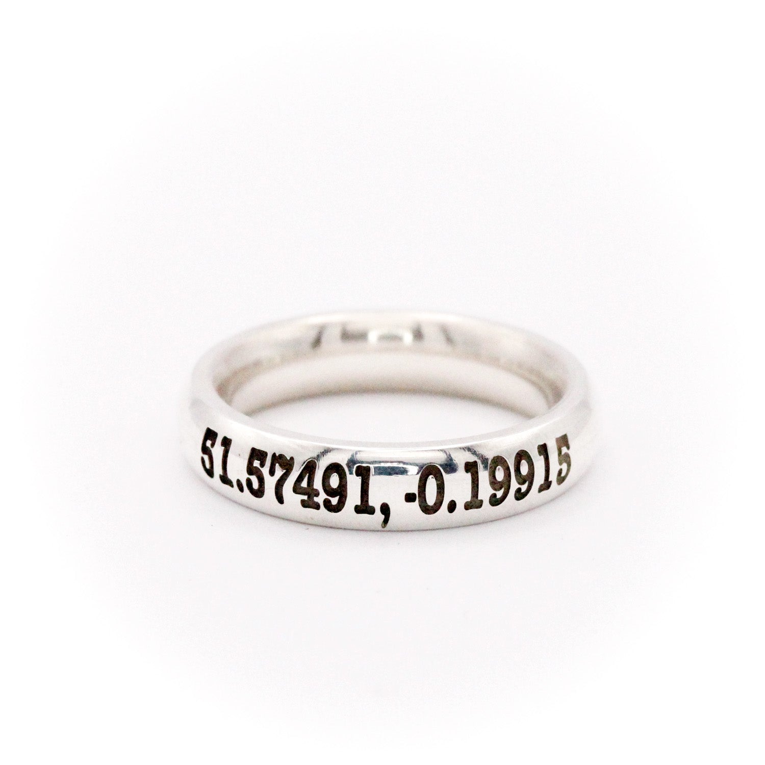 latitude longitude coordinates silver ring 5mm wide