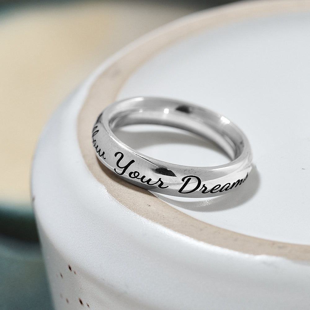personalised custom engraved message ring 5mm wide sterling silver