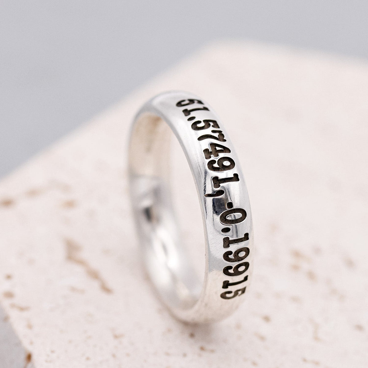 latitude longitude coordinates silver band ring for men