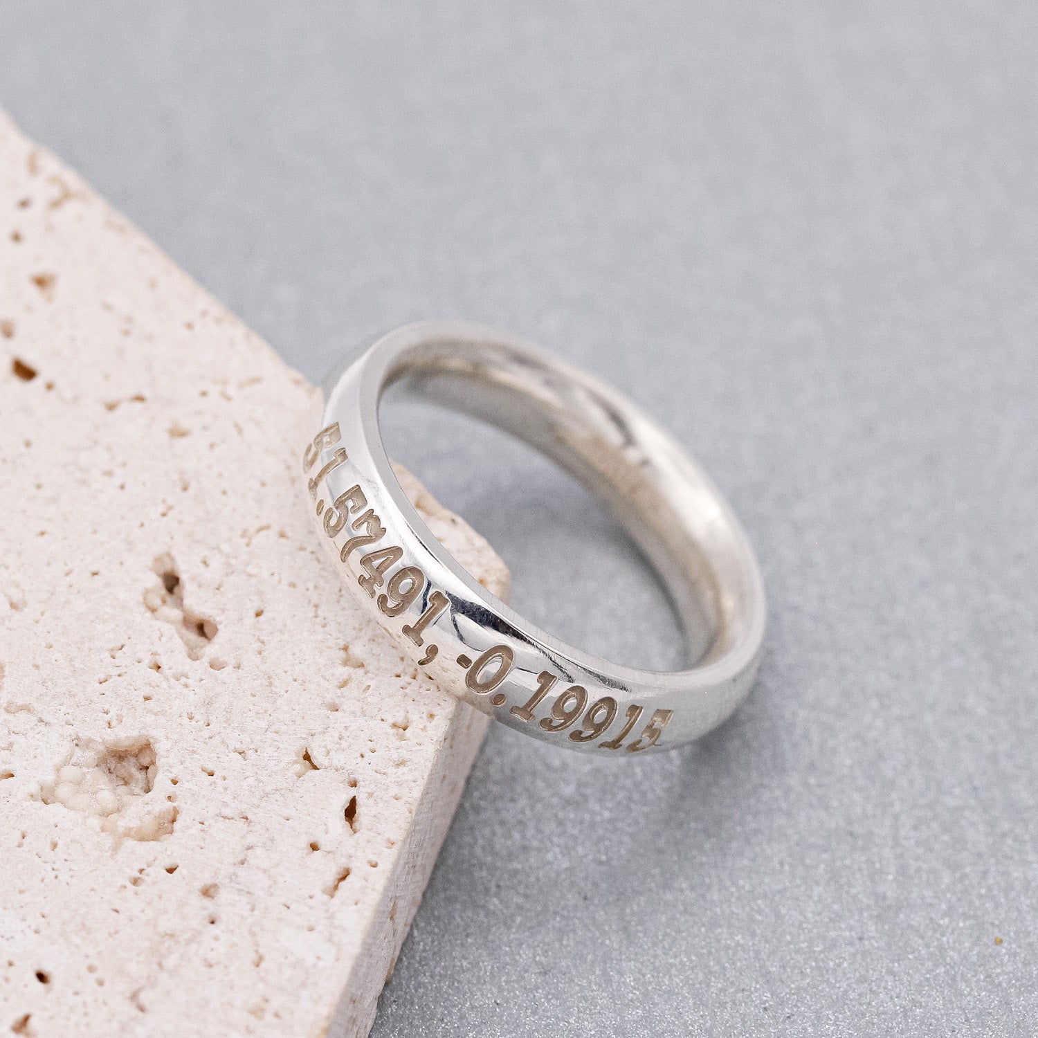 latitude longitude coordinates silver band ring for men