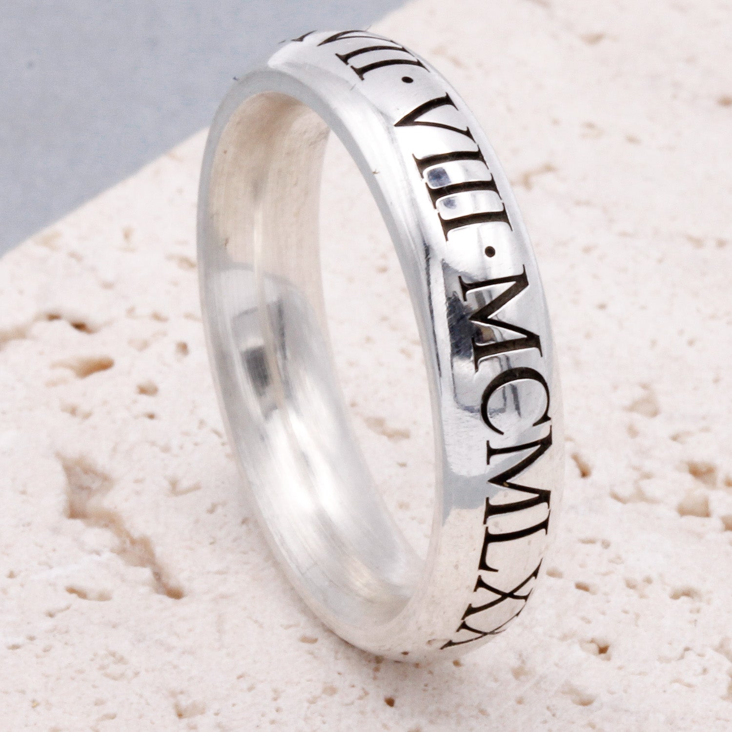 5mm wide 18th birthday roman numerals silver ring for men oxidised finish