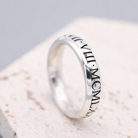 5mm wide 40th 50th birthday roman numerals silver ring for men