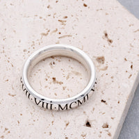 5mm wide 30th birthday roman numerals silver ring for men oxidised finish