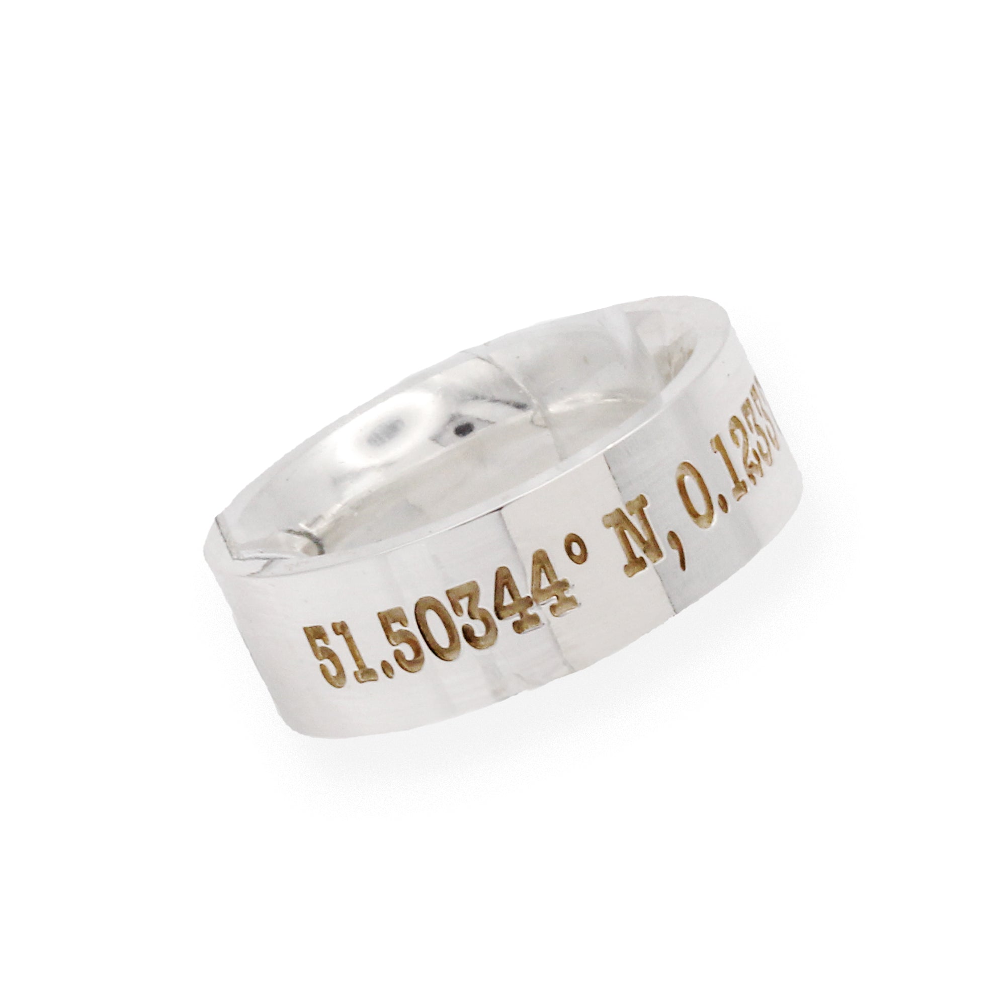 custom location latitude longitude wide mens silver ring