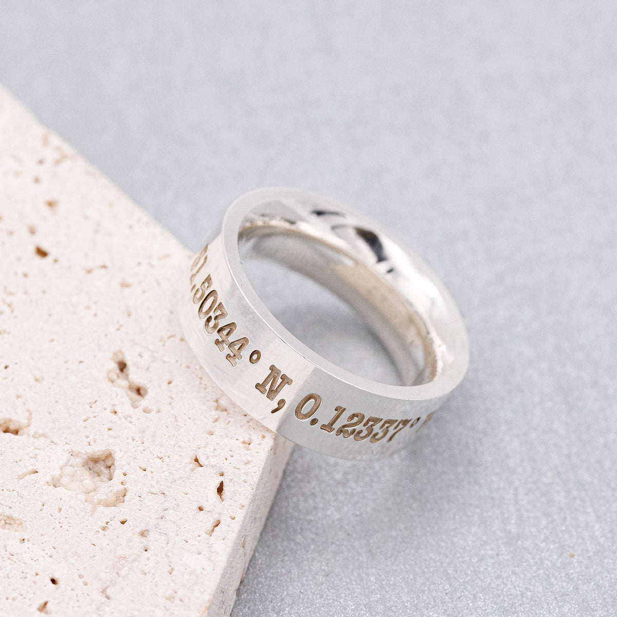 custom location latitude longitude wide mens silver ring polished finish