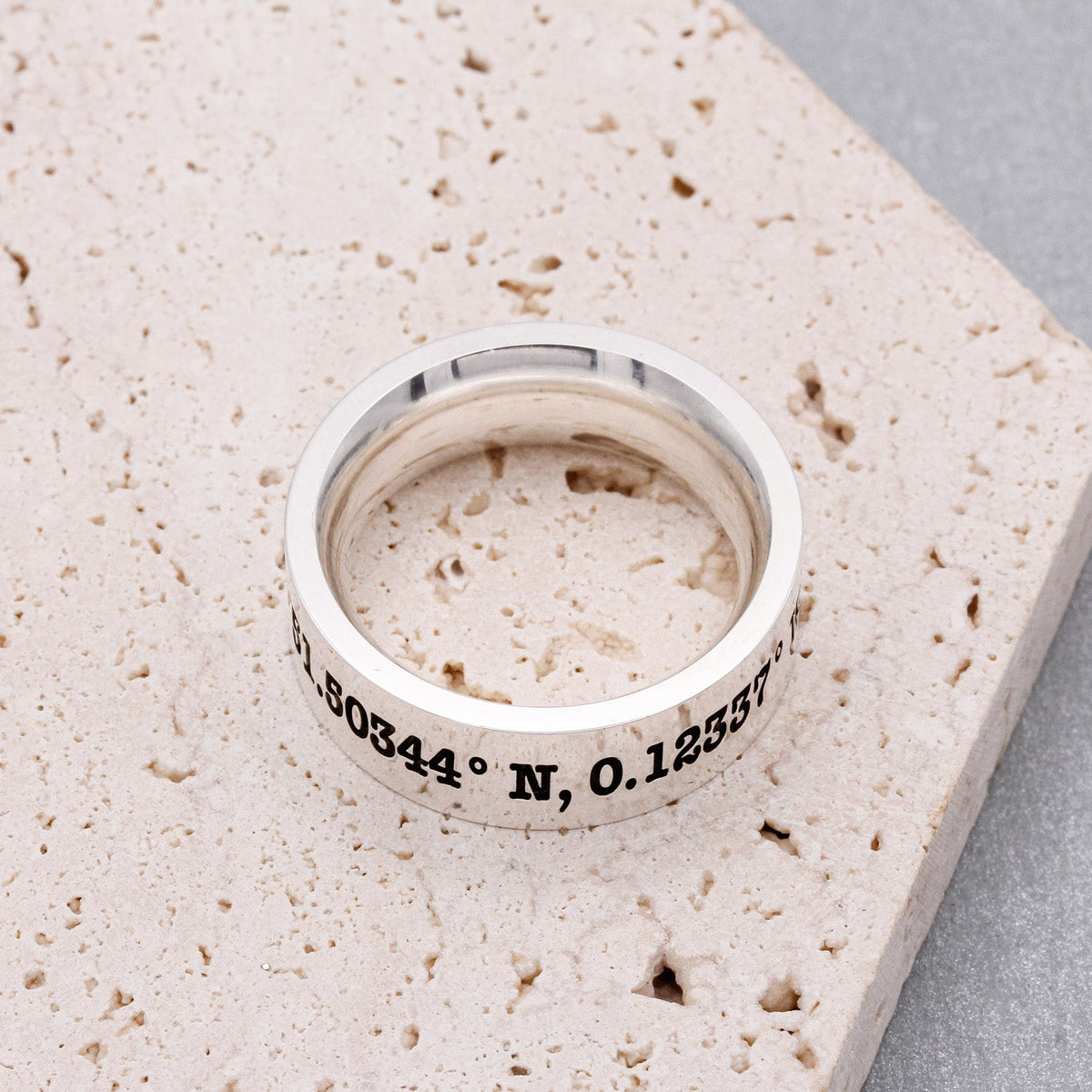 custom location latitude longitude wide mens silver ring oxidised ring