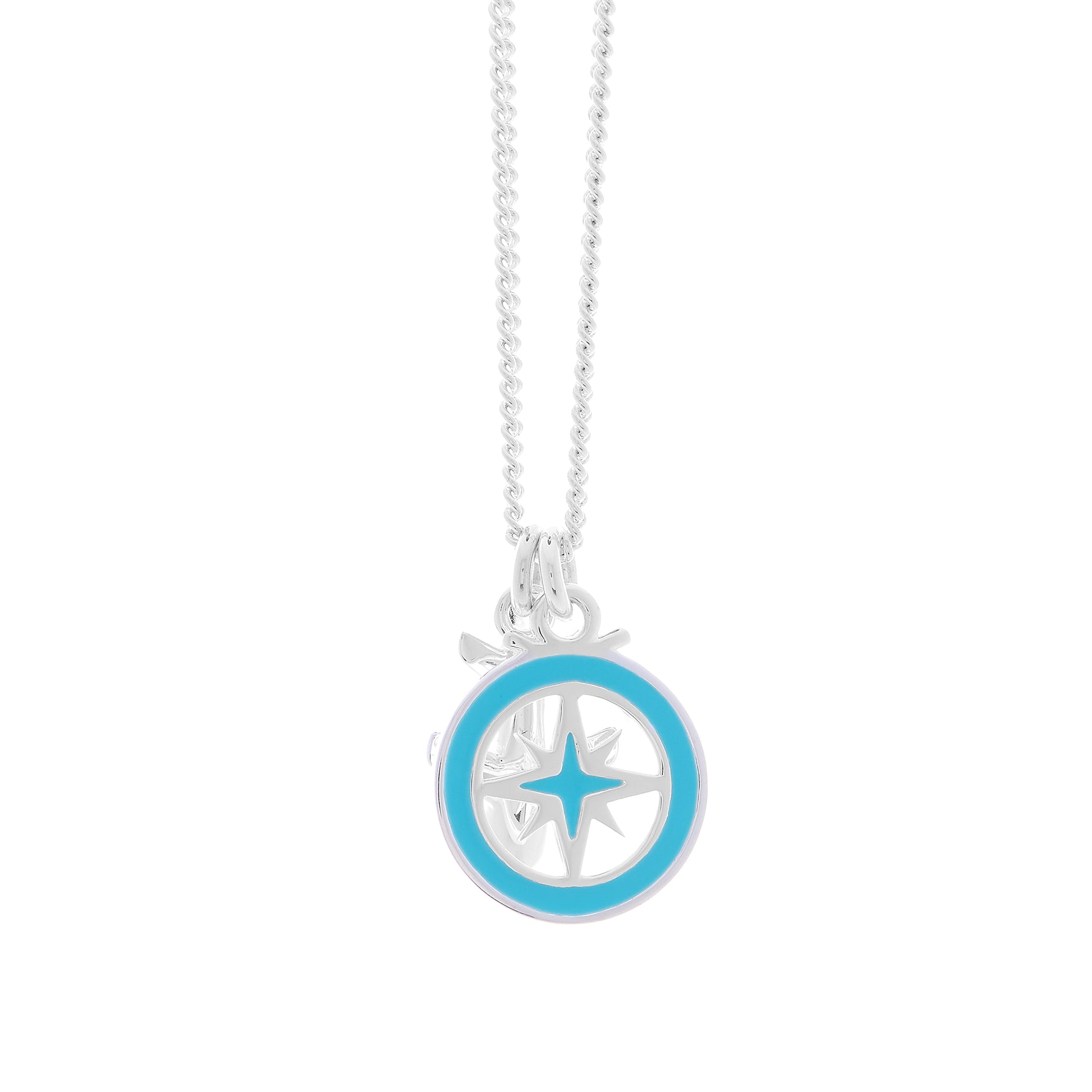 Silver necklace aeroplane and compass  enamel detail off the map jewellery