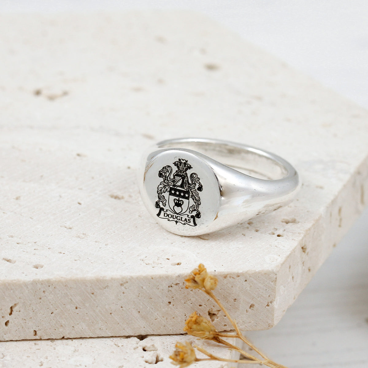 family crest sterling silver mens signet ring