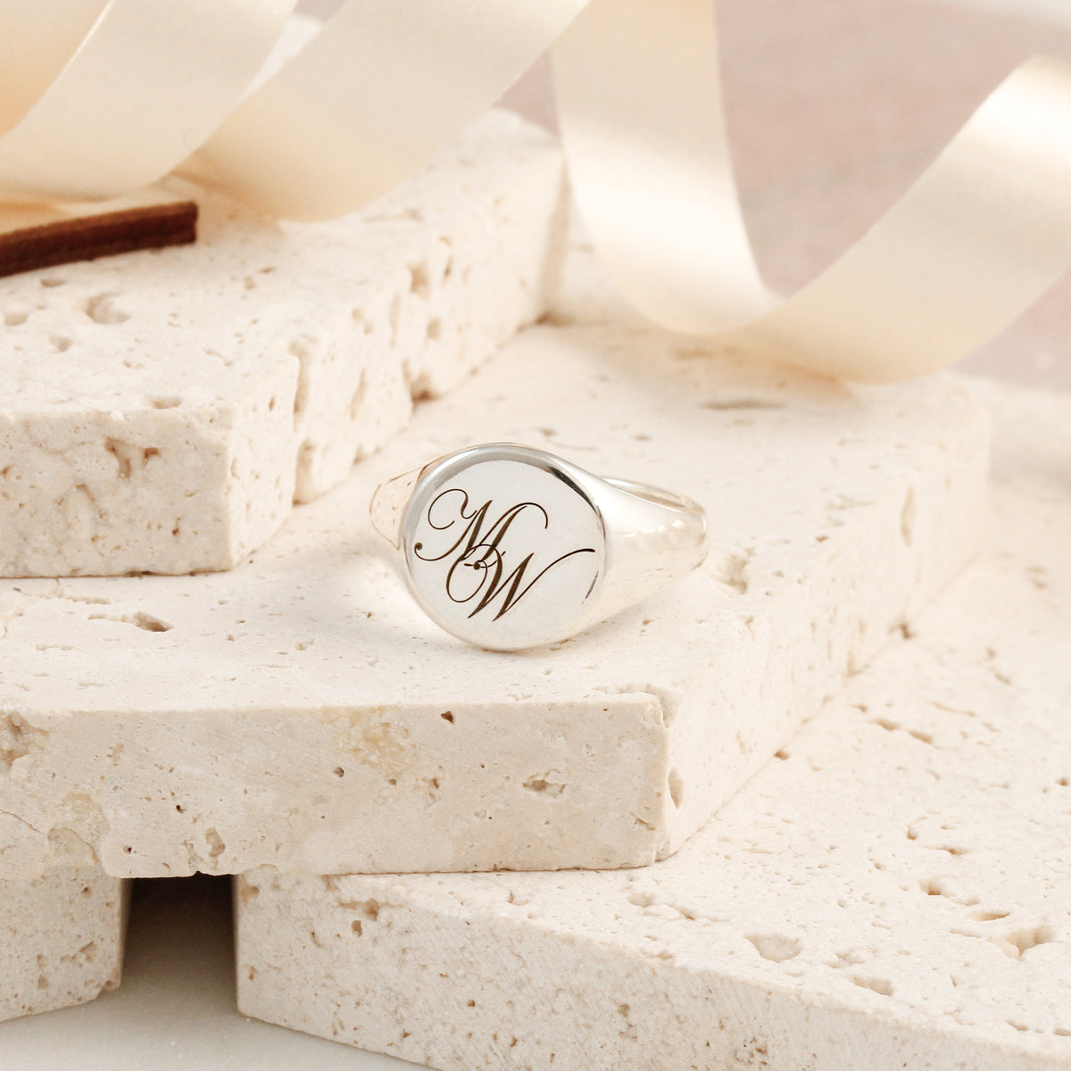 Signet Ring With R Script Personalised Script Initials Silver Signet Ring – Off The Map Jewellery
