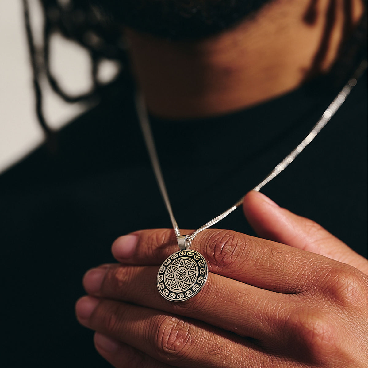 Mens aztec symbols necklace travel gift for him