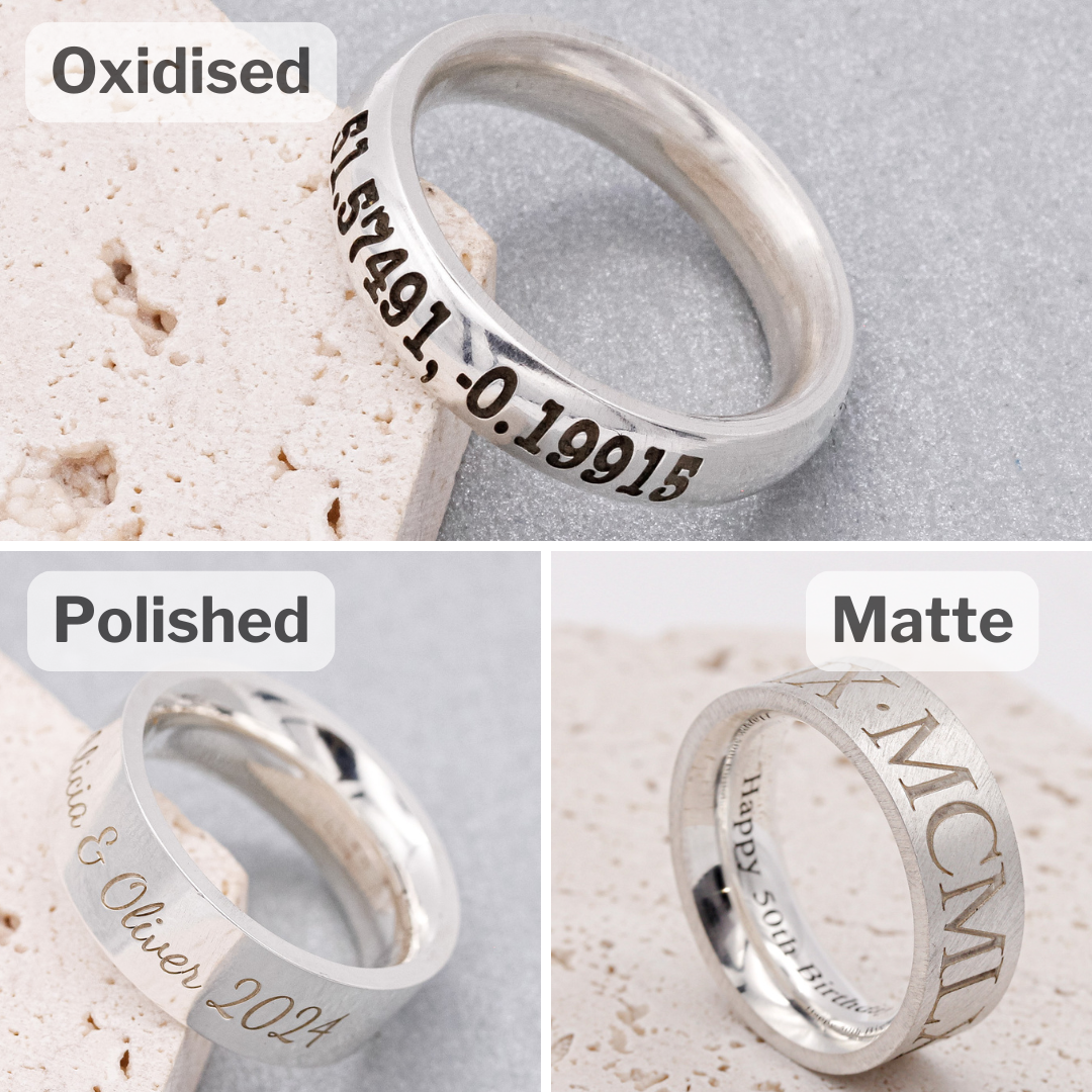 Latitude Longitude Coordinates 5mm Silver Ring