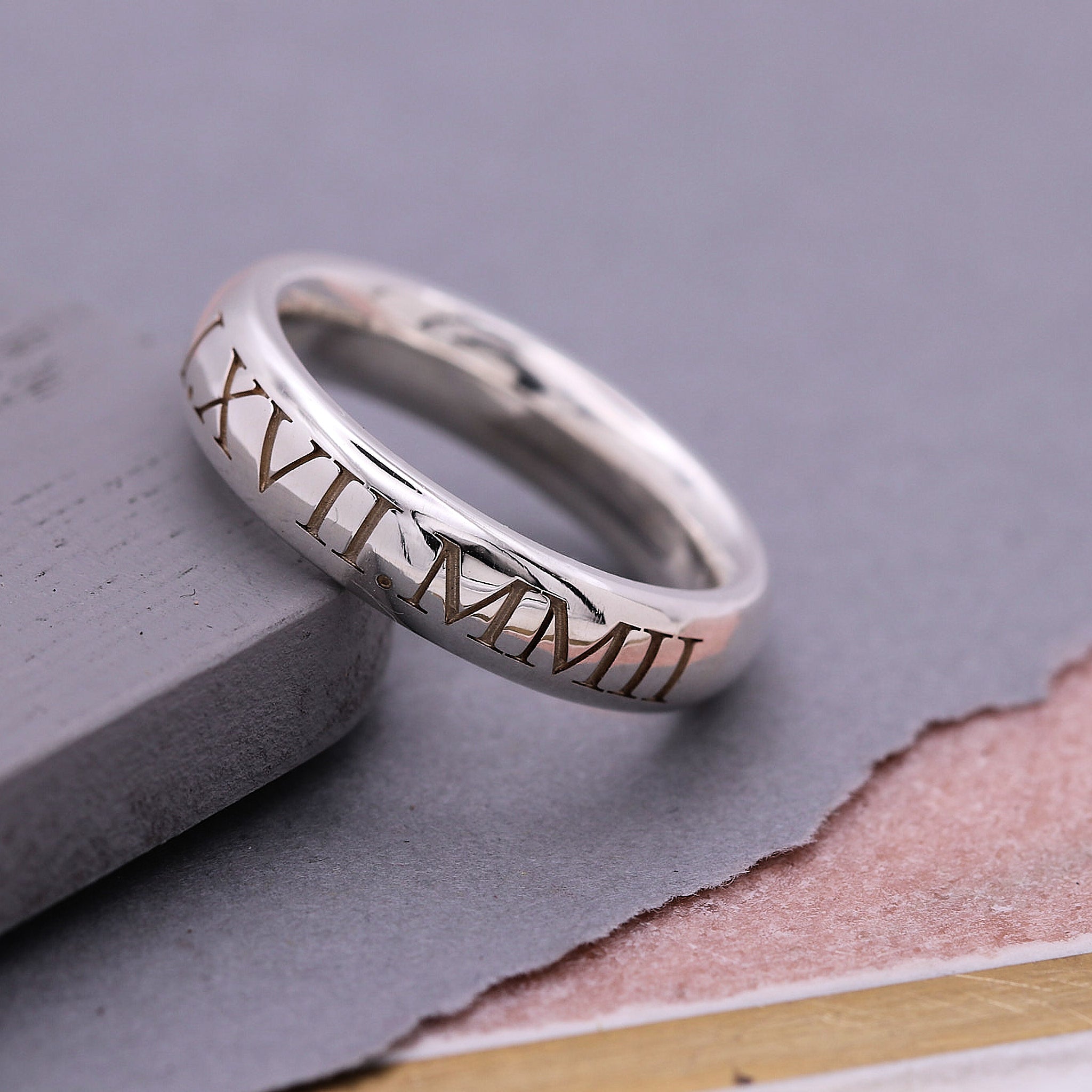 5mm wide mens roman numerals birth date ring for 18th