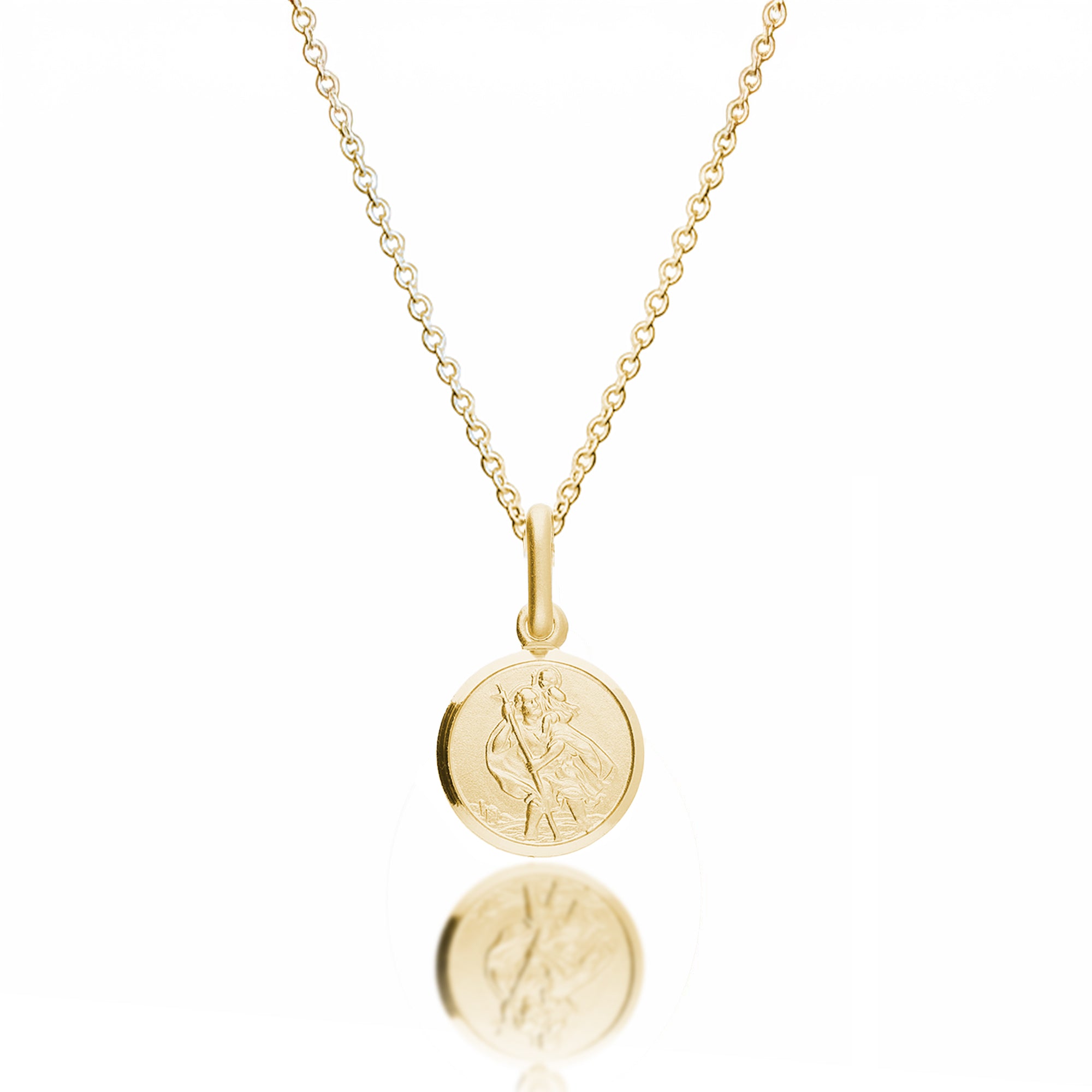 small solid gold saint christopher pendant on trace chain