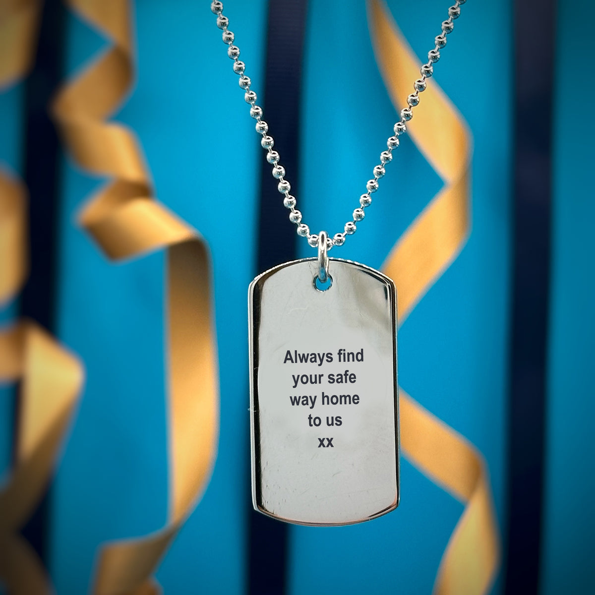 silver engraved dog tag necklace