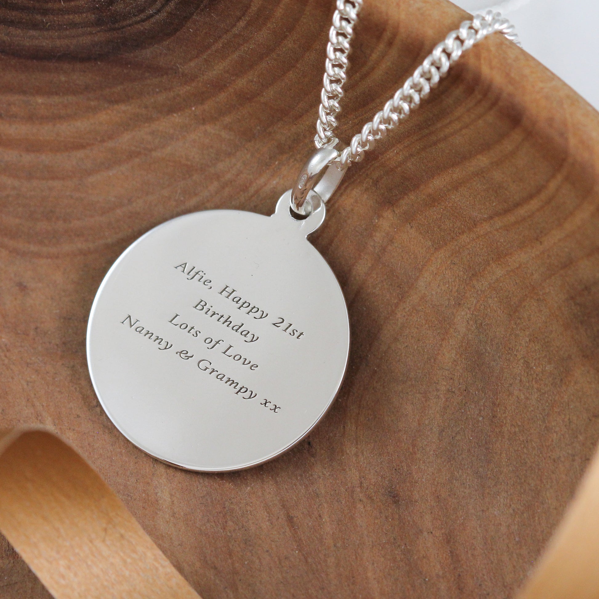 large 24mm wide silver saint christopher engraved back necklace on 2.3mm curb chain