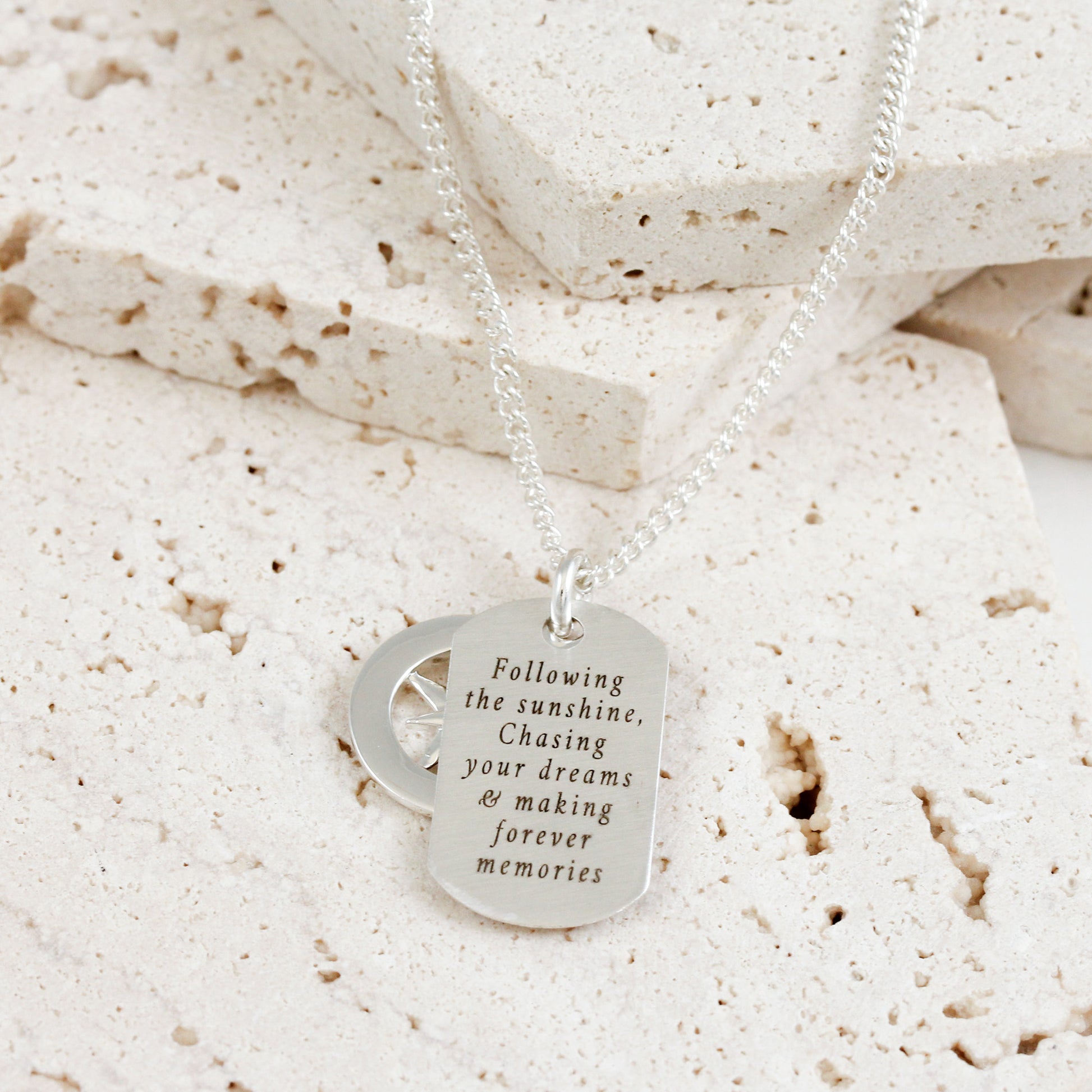 back of skinny dog tag necklace with matte finish