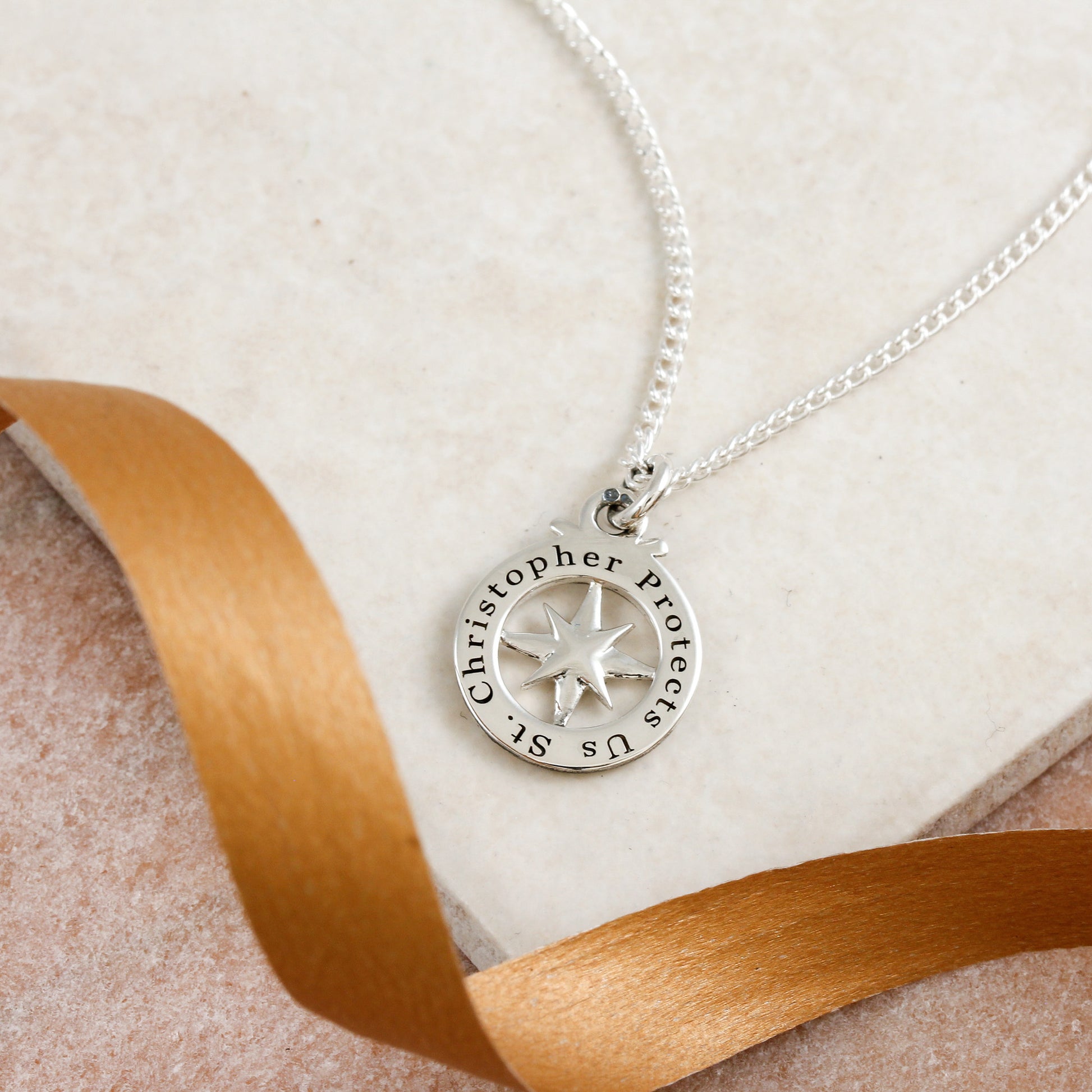 back of compass saint christopher engraved on 2.1mm curb chain