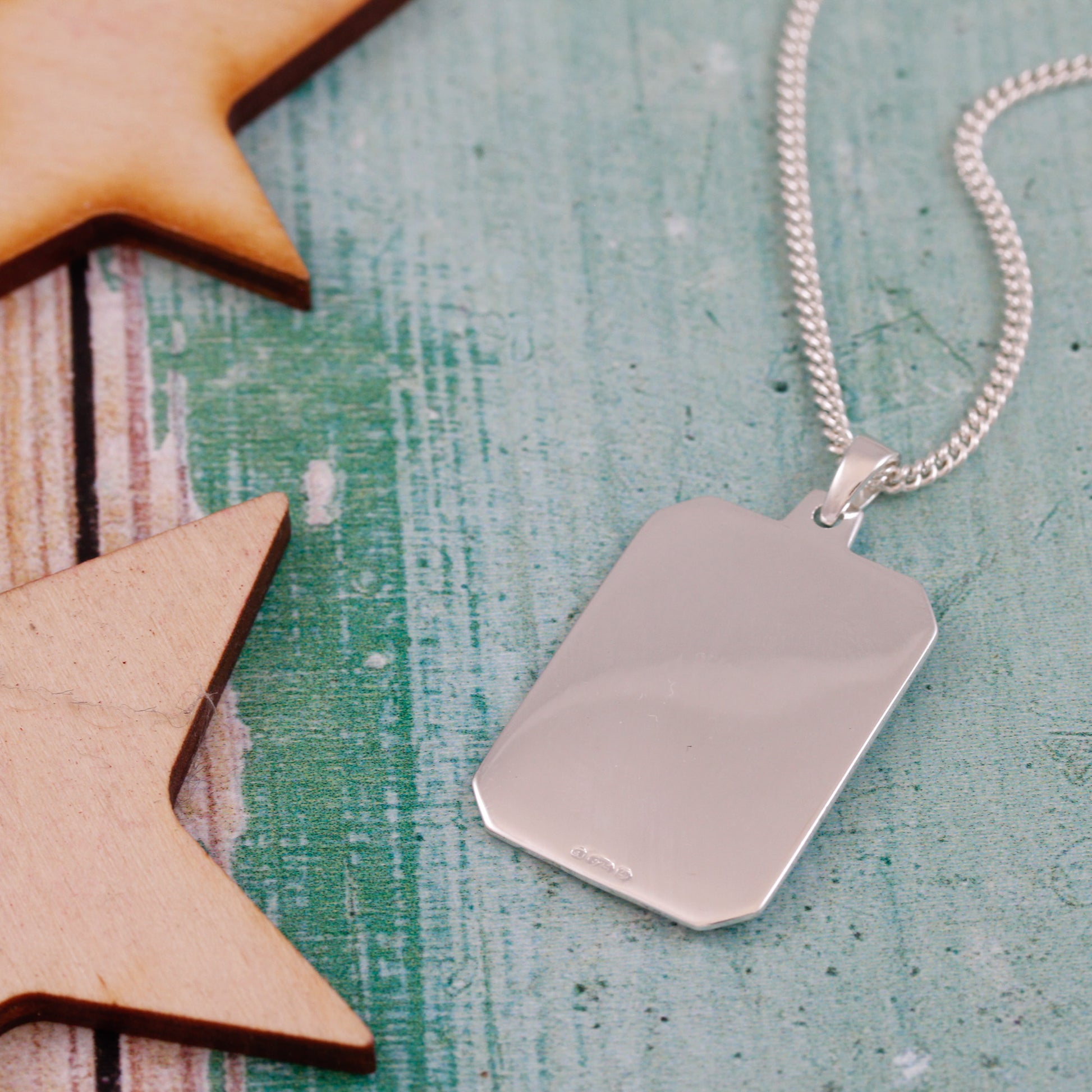 silver cast Dog Tag Saint Christopher necklace on 2.1mm curb chain