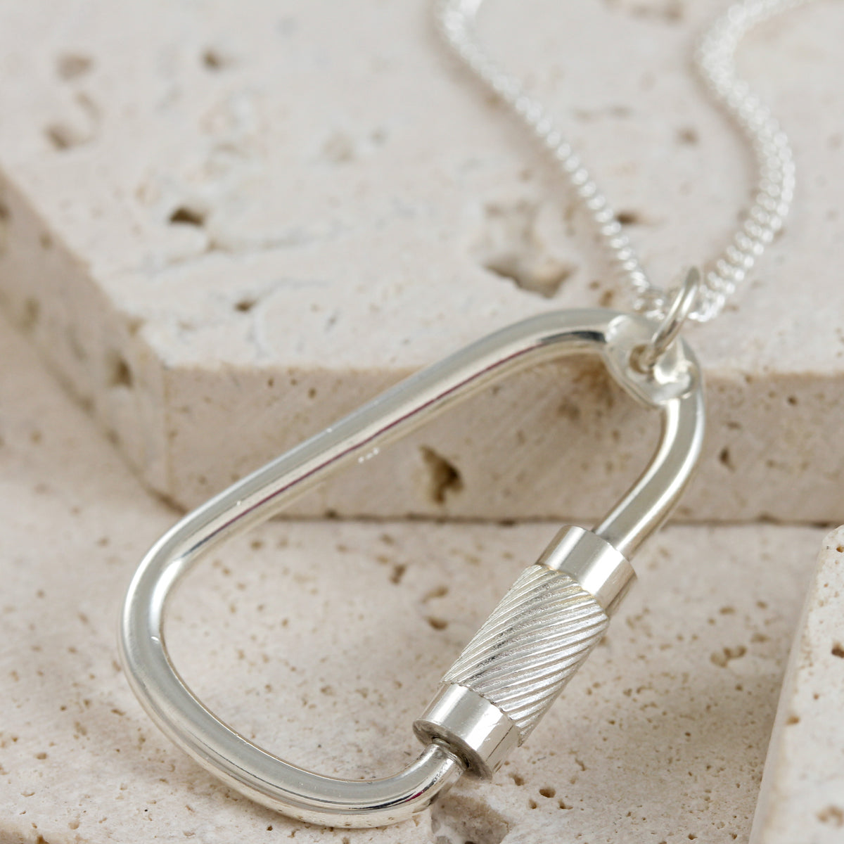 closed silver carabiner necklace gift for climber