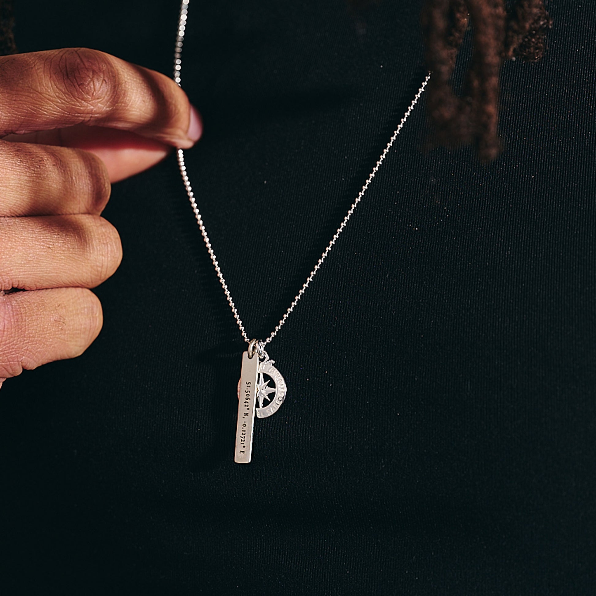 custom location latitude longitude co-ordinates compass necklace