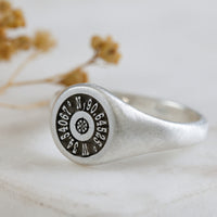 matte finish coordinates signet ring with oxidising