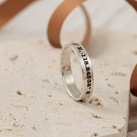 silver latitude longitude mens ring with custom engraving