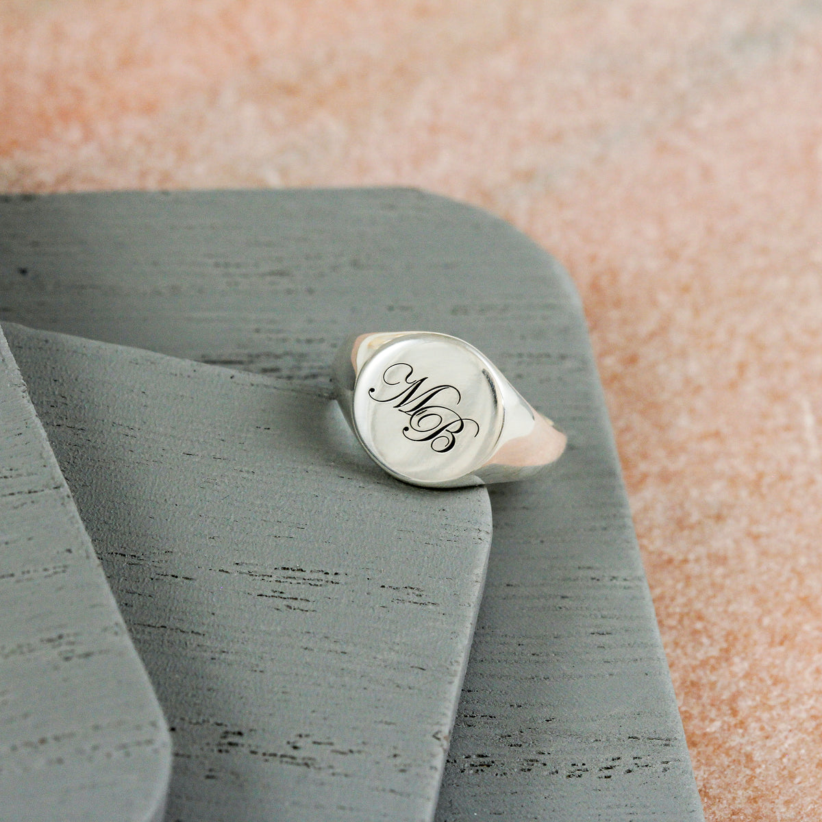 Signet Ring With R Script Personalised Script Initials Silver Signet Ring – Off The Map Jewellery