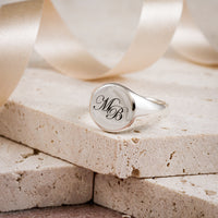 silver initials signet ring engraved MB