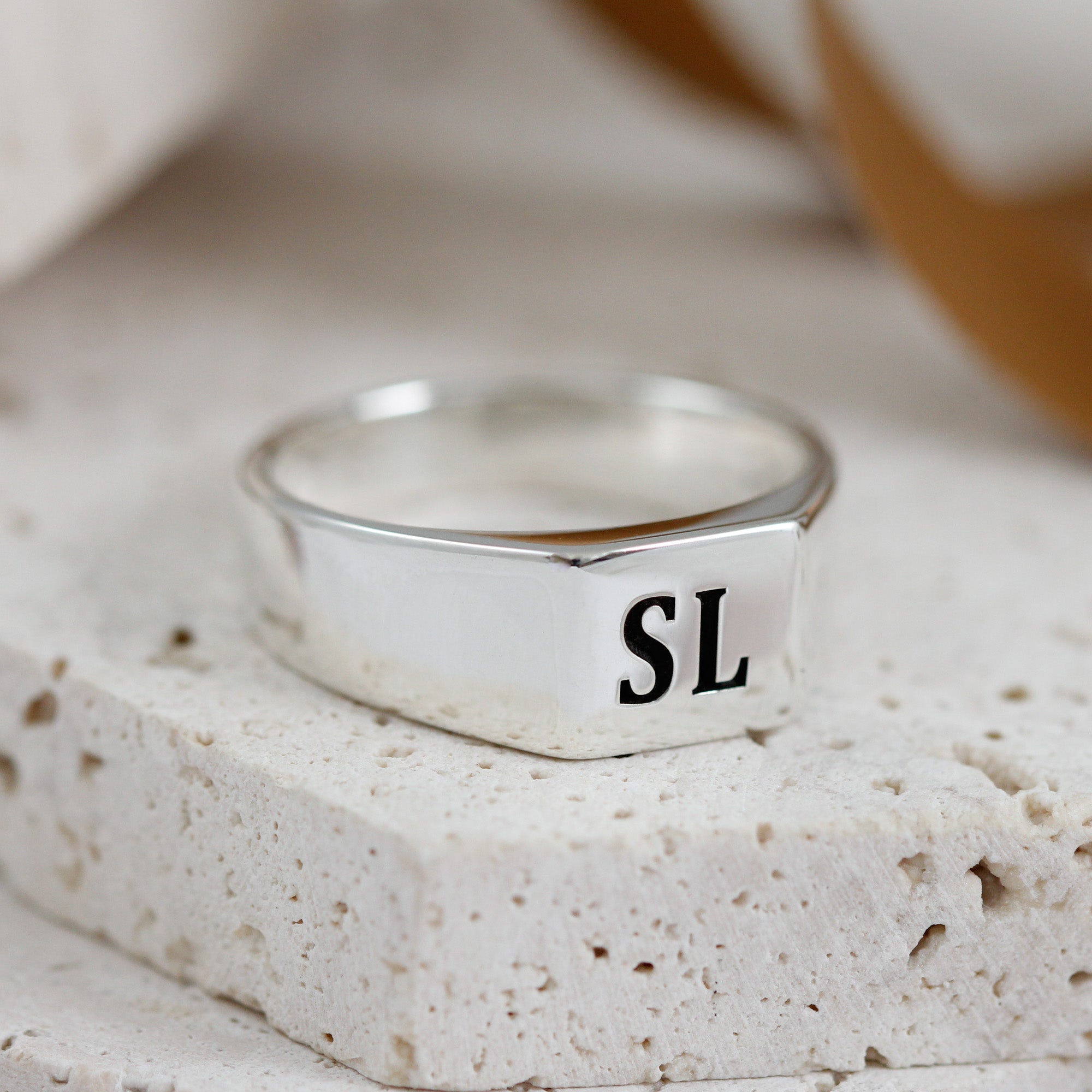 custom initials silver mens signet ring