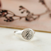 silver initials signet ring engraved JC
