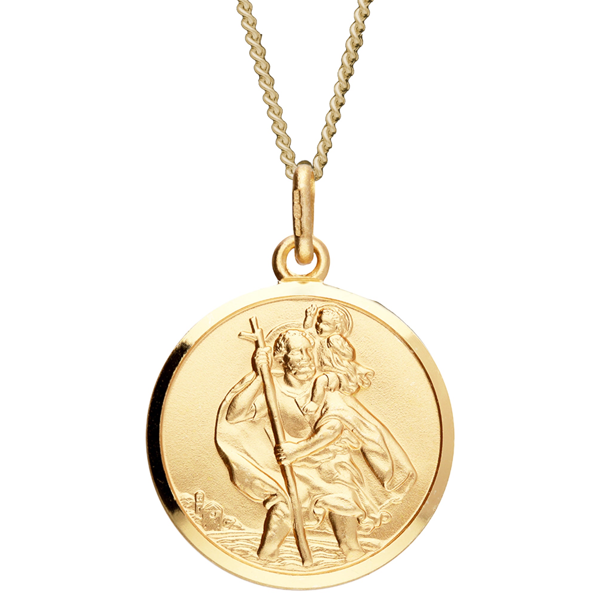 luxury solid 9k gold saint christopher necklace 20mm