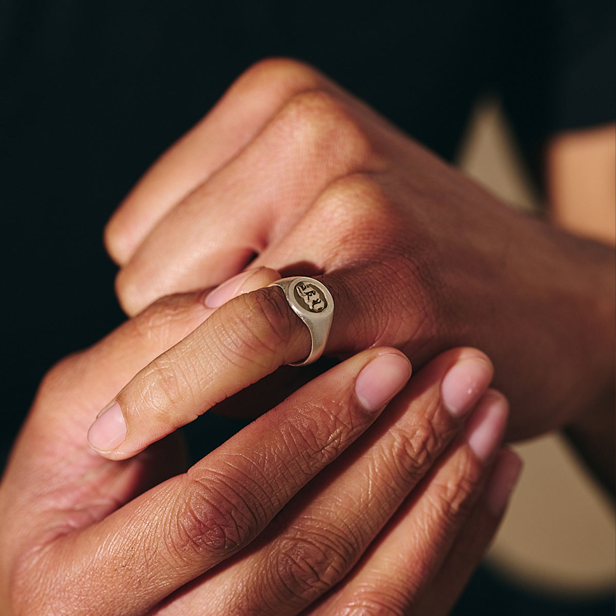 custom engraved mans signet ring with initial for 18th birthday