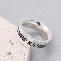 custom coordinates silver mens ring with inside engraving