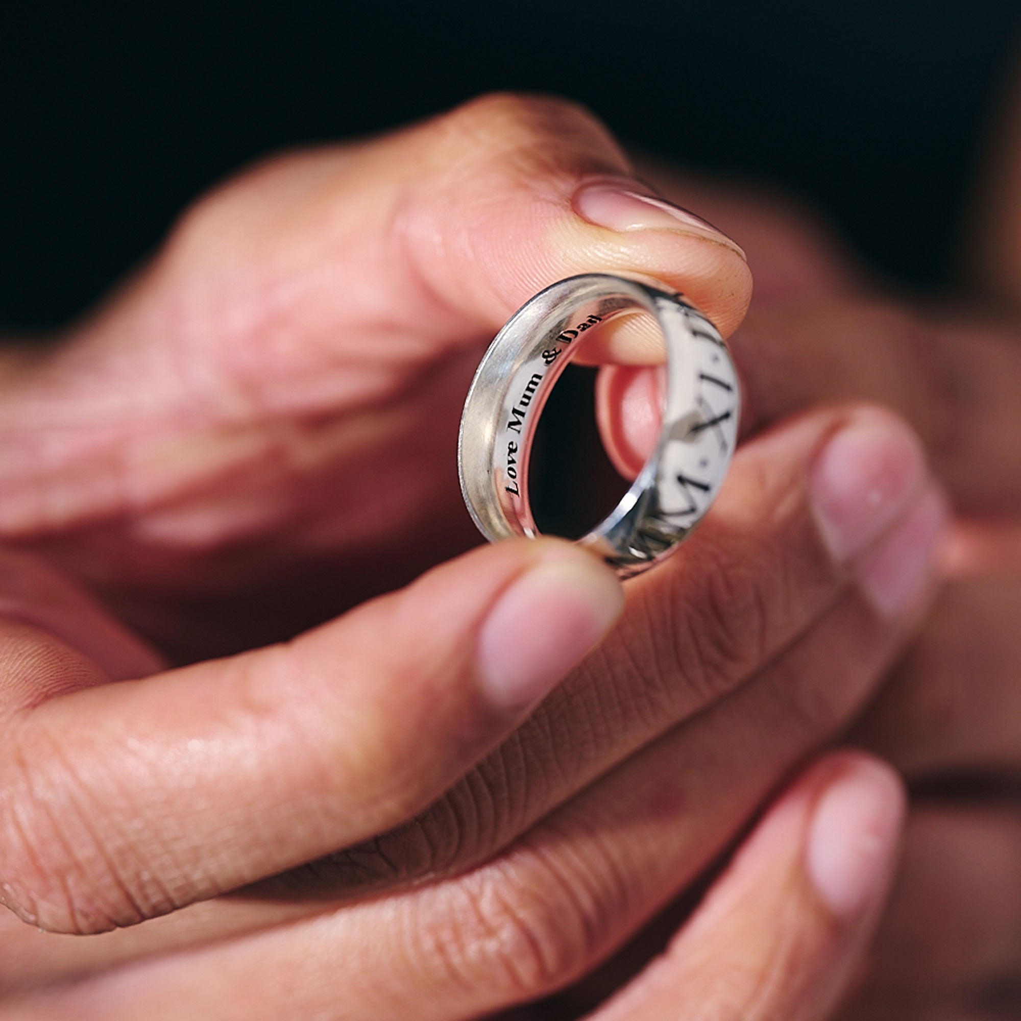 mens wide silver ring with roman numerals engraved 21st birthday gift inside engraving