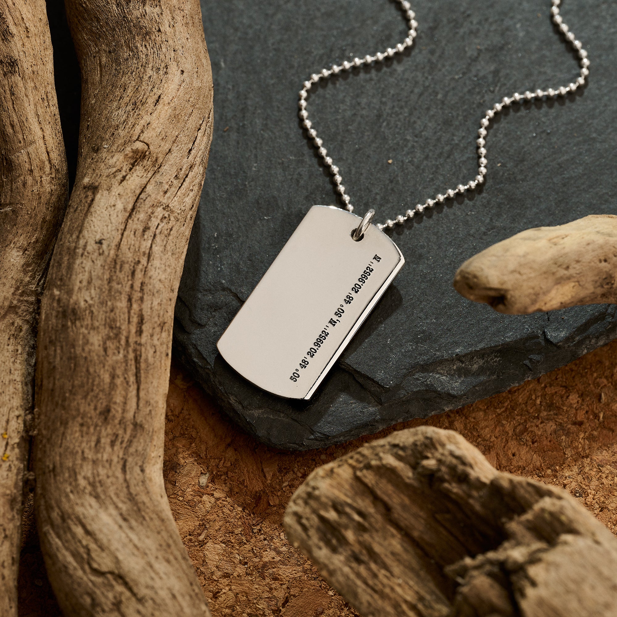 silver engraved large dog tag necklace