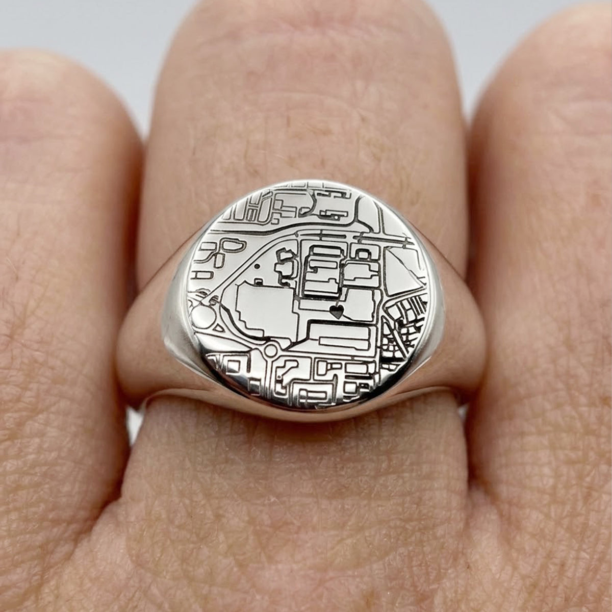 custom street map silver signet ring