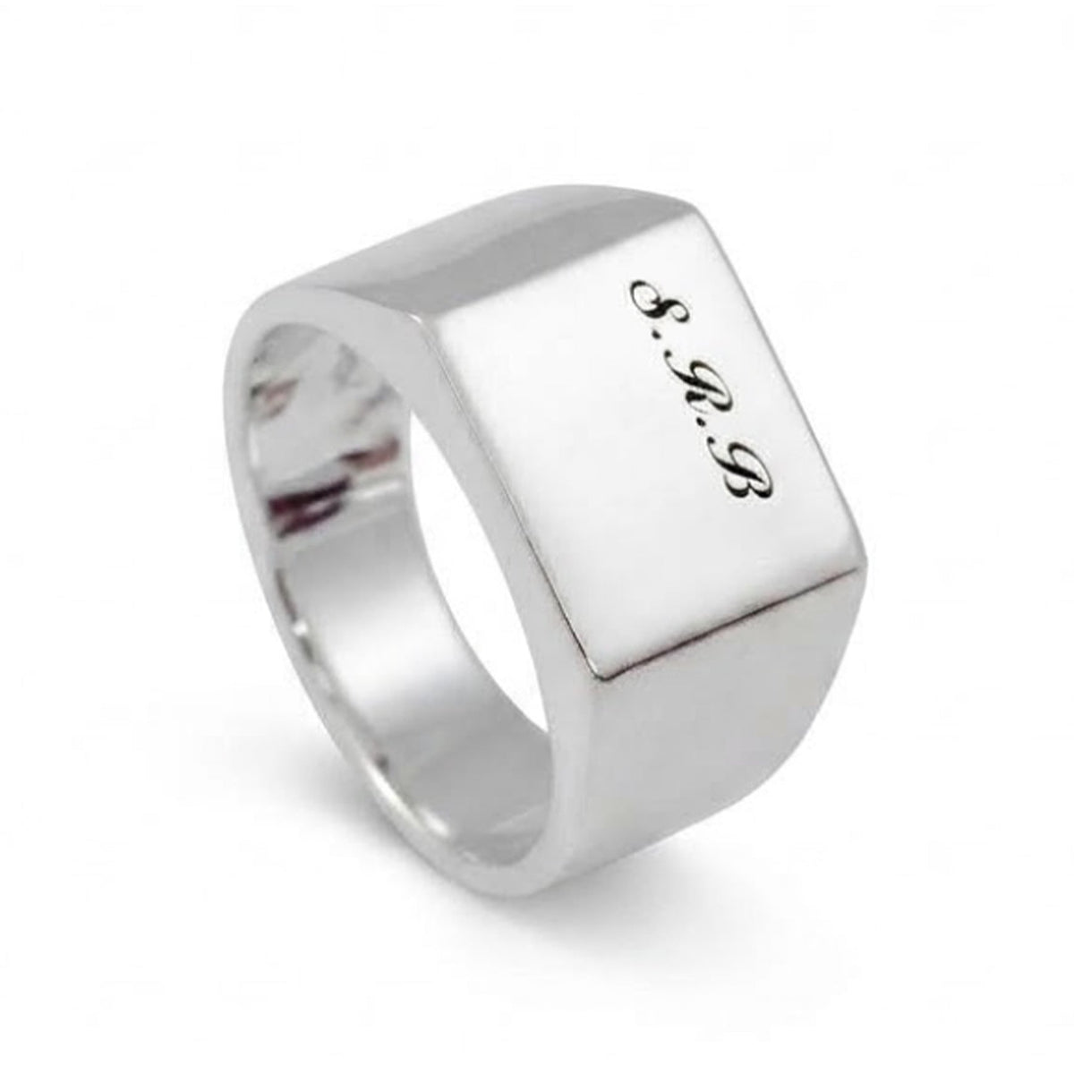 Script Initials Personalised Square Silver Signet Ring
