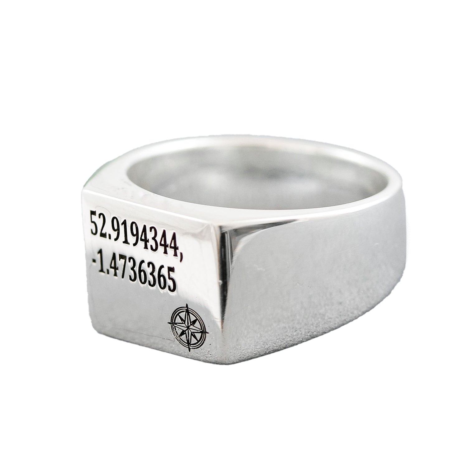 silver mens signet rings with coordinates