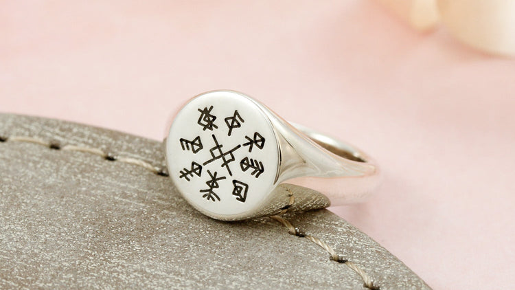 custom runes silver signet ring large sized round