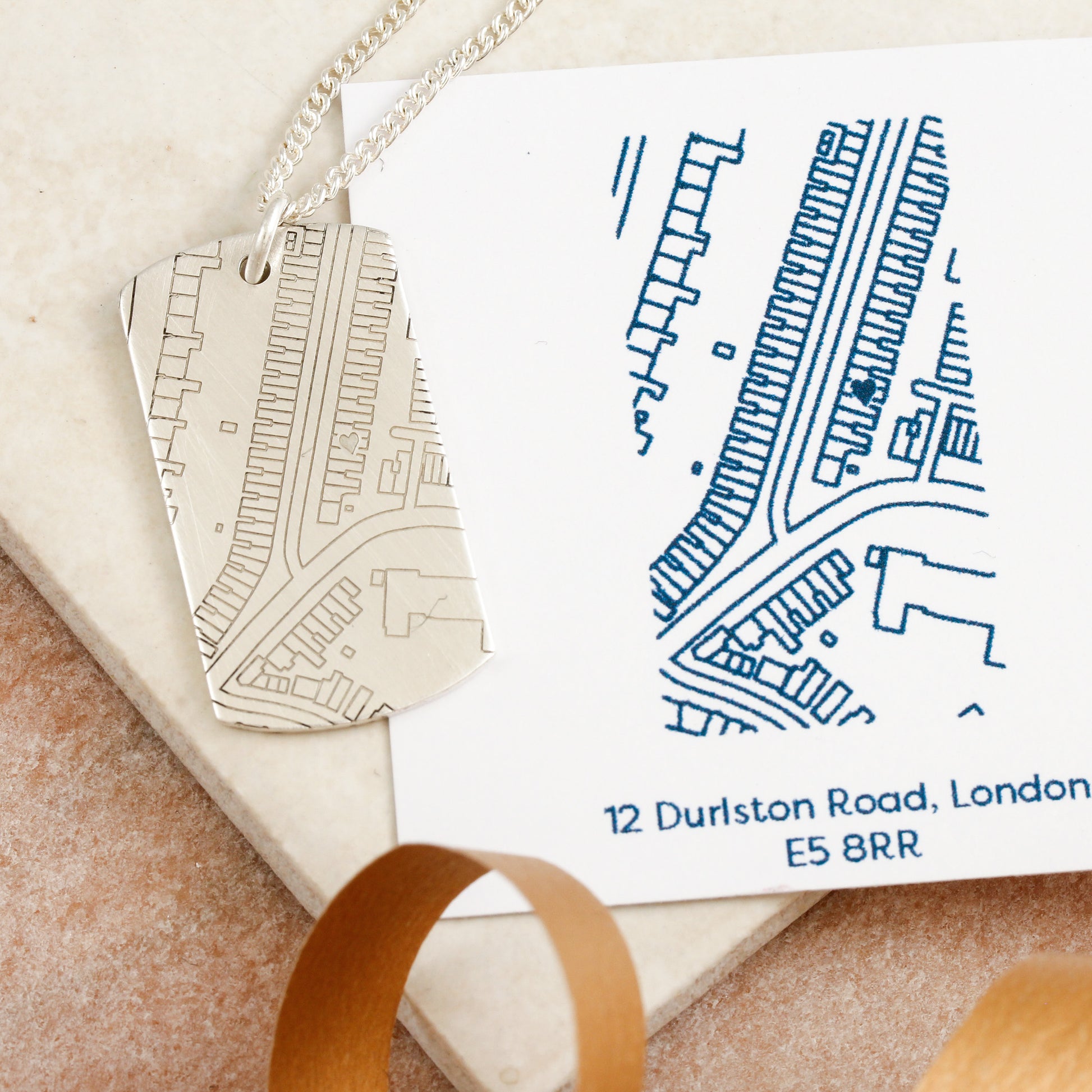custom street map pendant silver dog tag matte finish