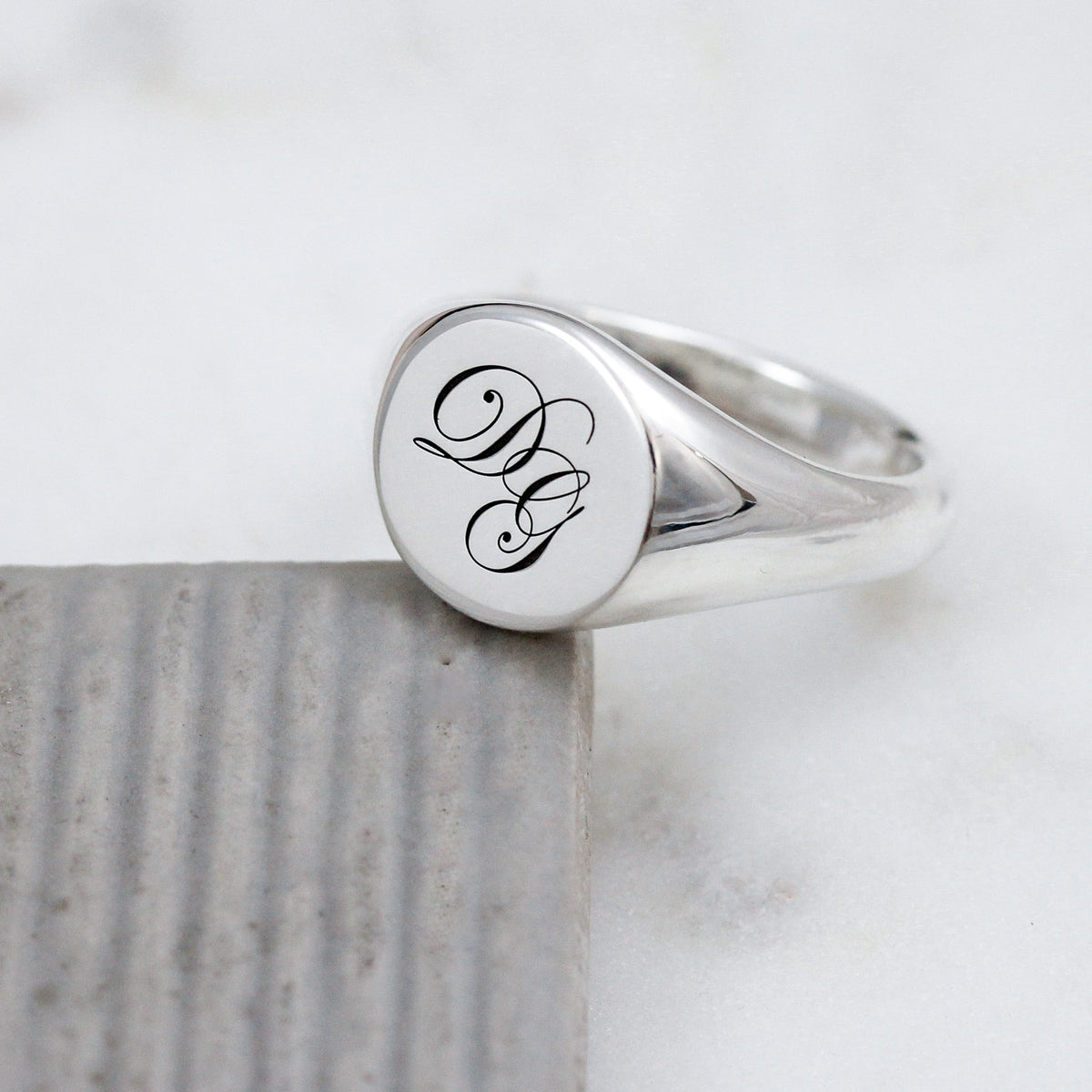 mens custom initials script signet ring