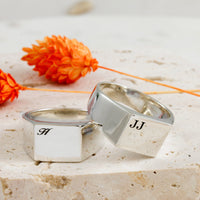 Script Initials Personalised Square Silver Signet Ring